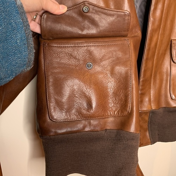 Mark Cross | 1950’s Vintage Brown Leather Brass Full Zip Flight Bomber Jacket 42 - Picture 10 of 17